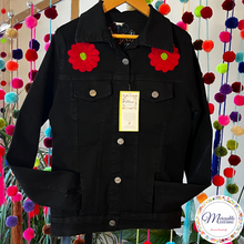 Load image into Gallery viewer, Otomi Emroidery Black Jean Jacket

