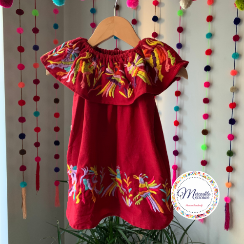 Red Otomí Dress ( Sleeveless, for Girls [2-10years])