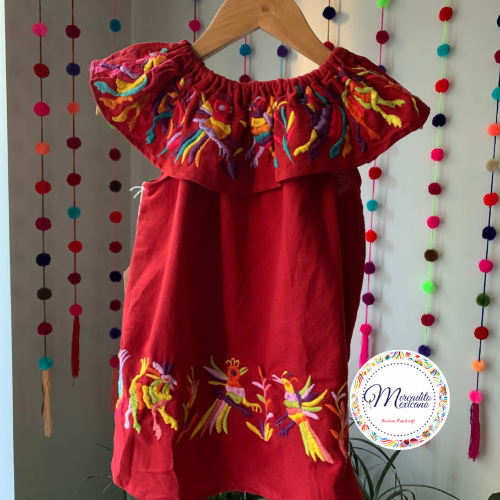 Red Otomí Dress ( Sleeveless, for Girls [2-10years])