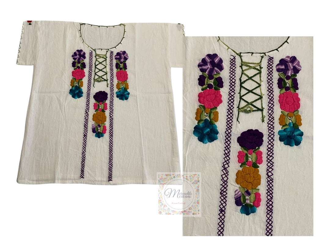 Mexican Blouse with Hand Embroidered Flowers